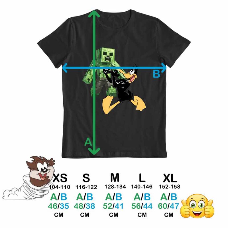 Fashion, accesorii si bijuterii - Copii - Imbracaminte copii - Tricouri copii - Tricou Copii Baieti Daffy Duck Minecraft Creeper, negru, marime XS Copii - Infinity.ro