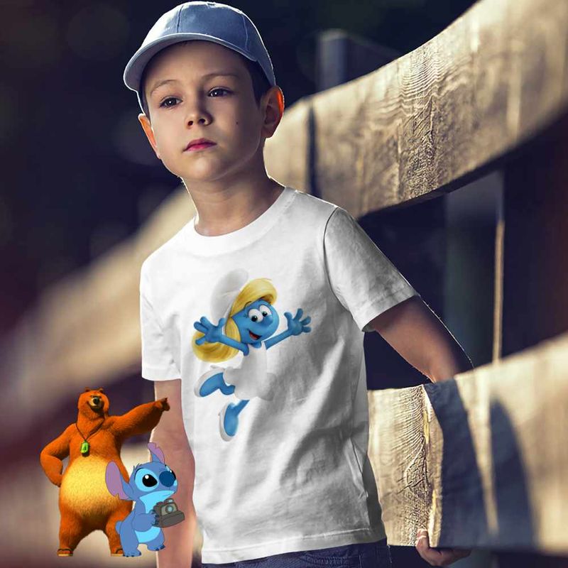 Fashion, accesorii si bijuterii - Copii - Imbracaminte copii - Tricouri copii - Tricou Copii Baieti Strumfita Desene Strumfii CoolTrend, alb, marime XS Copii - Infinity.ro