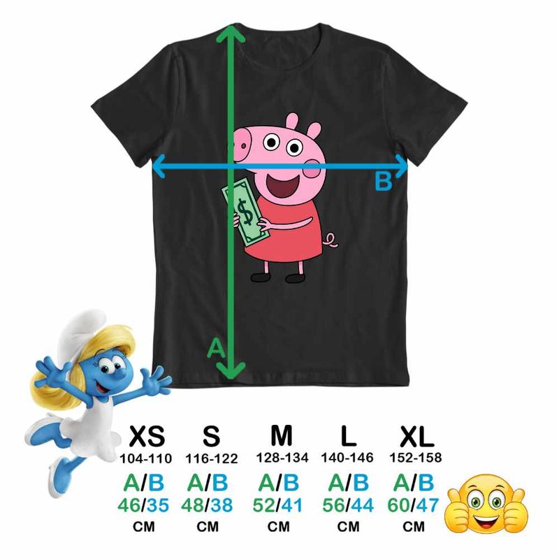 Fashion, accesorii si bijuterii - Copii - Imbracaminte copii - Tricouri copii - Tricou Copii Fete Purcelusa Peppa Pig Bani Dolari CoolTrend, negru, marime M Copii - Infinity.ro