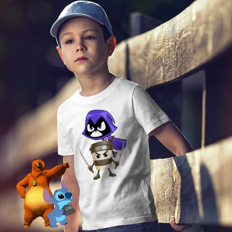 Fashion, accesorii si bijuterii - Copii - Imbracaminte copii - Tricouri copii - Tricou Copii Baieti Raven Cappuccino Assasino Capucino Ninja CoolTrend, alb, marime M Copii - Infinity.ro