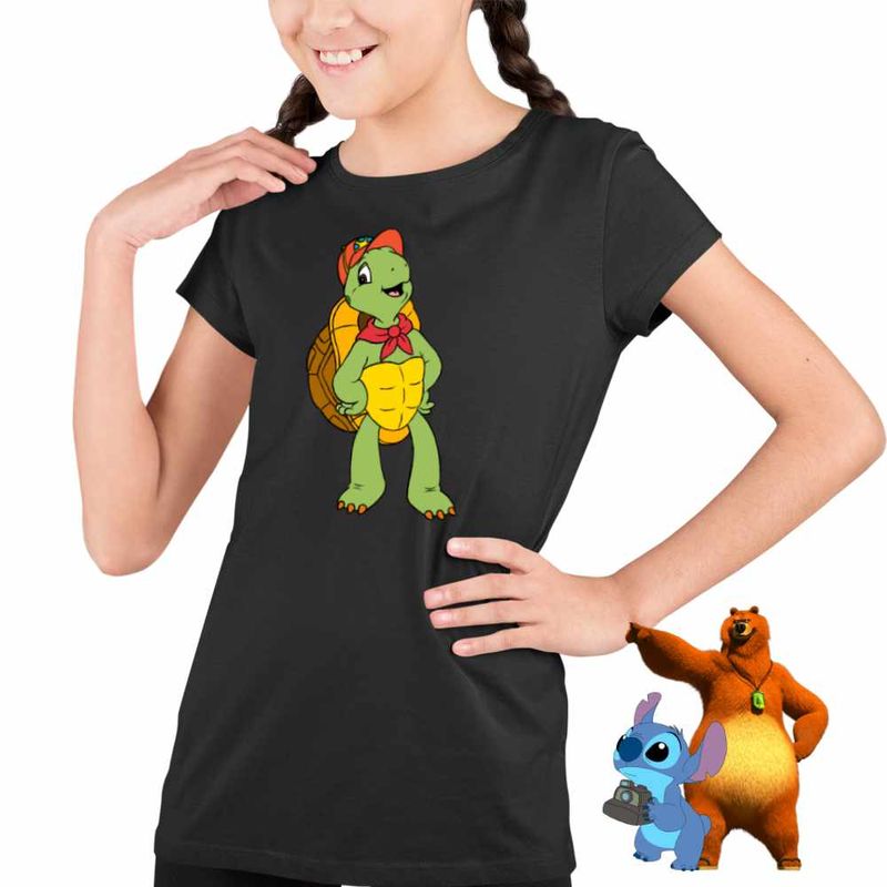 Fashion, accesorii si bijuterii - Copii - Imbracaminte copii - Tricouri copii - Tricou Copii Fete Desene Animate Testoasa Franklin CoolTrend, negru, marime XL Copii - Infinity.ro