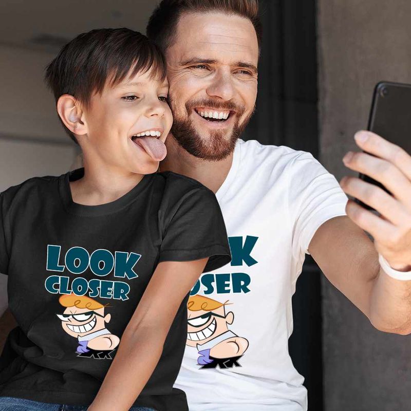 Fashion, accesorii si bijuterii - Copii - Imbracaminte copii - Tricouri copii - Tricou Copii Baieti Laboratorul lui Dexter Look Closer, alb, marime S Copii - Infinity.ro