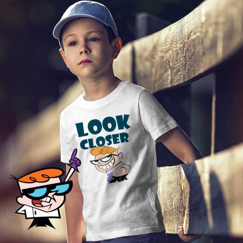 Fashion, accesorii si bijuterii - Copii - Imbracaminte copii - Tricouri copii - Tricou Copii Baieti Laboratorul lui Dexter Look Closer, alb, marime S Copii - Infinity.ro