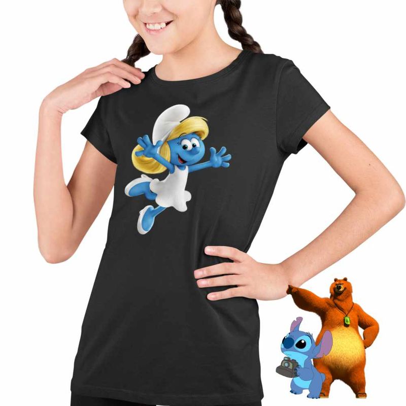 Fashion, accesorii si bijuterii - Copii - Imbracaminte copii - Tricouri copii - Tricou Copii Fete Strumfita Desene Strumfii CoolTrend, negru, marime L Copii - Infinity.ro
