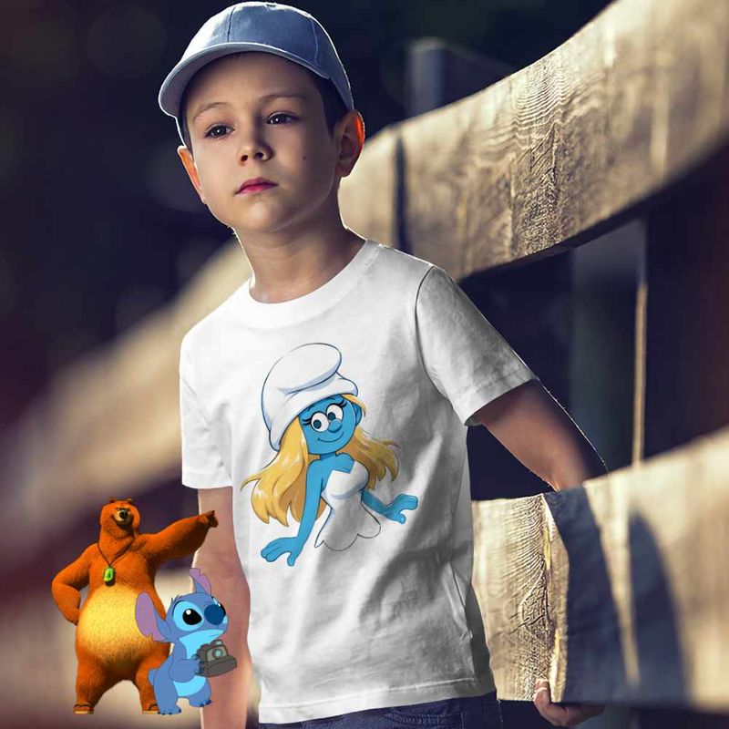 Fashion, accesorii si bijuterii - Copii - Imbracaminte copii - Tricouri copii - Tricou Copii Baieti Strumfita Strumfii Smurfette CoolTrend, alb, marime M Copii - Infinity.ro