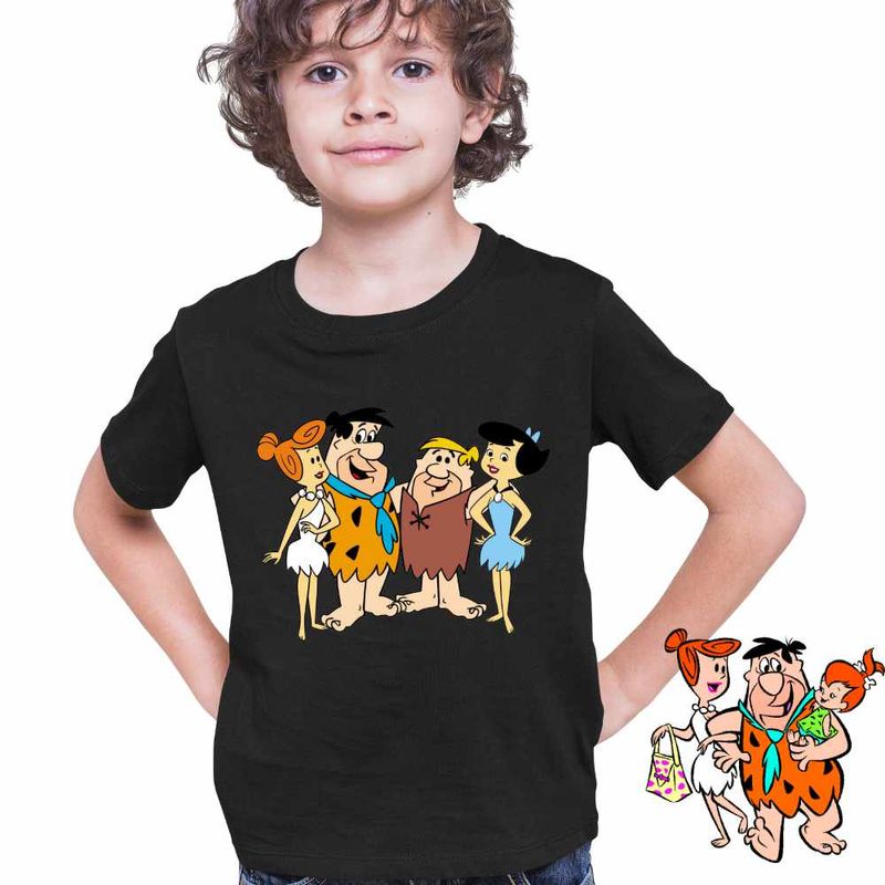 Fashion, accesorii si bijuterii - Copii - Imbracaminte copii - Tricouri copii - Tricou Copii Baieti Familia Flinstone Friends Barney Betty Fred Wilma, negru, marime XS Copii - Infinity.ro