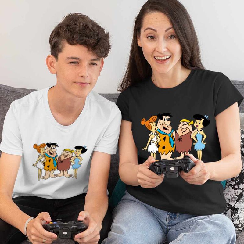 Fashion, accesorii si bijuterii - Copii - Imbracaminte copii - Tricouri copii - Tricou Copii Baieti Familia Flinstone Friends Barney Betty Fred Wilma, negru, marime XS Copii - Infinity.ro