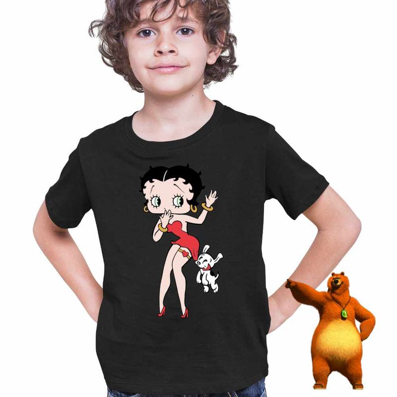 Fashion, accesorii si bijuterii - Copii - Imbracaminte copii - Tricouri copii - Tricou Copii Baieti Betty Boop Catel Pudel Valentines Day, negru, marime M Copii - Infinity.ro
