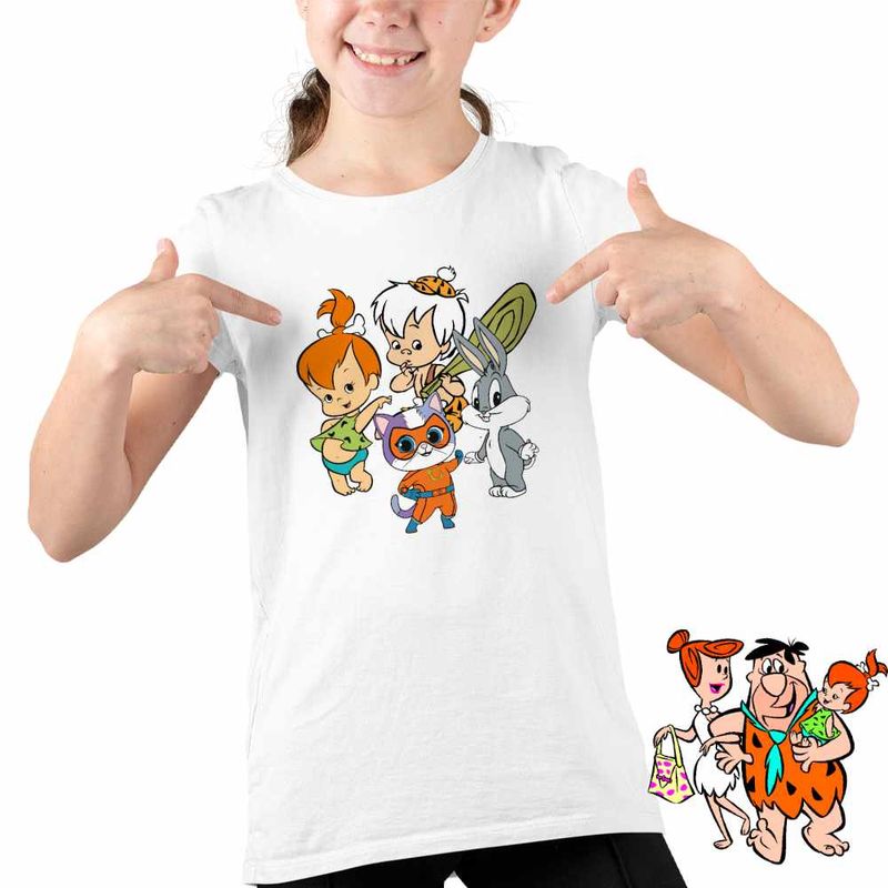 Fashion, accesorii si bijuterii - Copii - Imbracaminte copii - Tricouri copii - Tricou Copii Fete Familia Flintstone Pebbles Bamm Bamm Super Pisicute Bugs Bunny Bebelusi, alb, marime S Copii - Infinity.ro