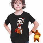 Fashion, accesorii si bijuterii - Copii - Imbracaminte copii - Tricouri copii - Tricou Copii Baieti Betty Boop Craciunita Mos Craciun, negru, marime XL Copii - Infinity.ro