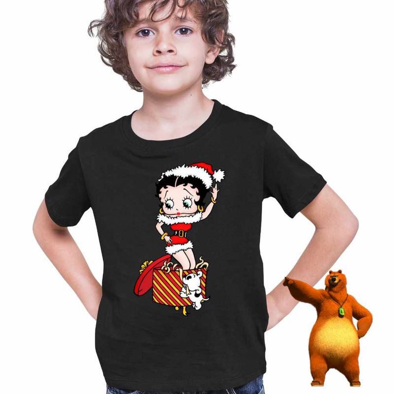 Fashion, accesorii si bijuterii - Copii - Imbracaminte copii - Tricouri copii - Tricou Copii Baieti Betty Boop Craciunita Mos Craciun, negru, marime XL Copii - Infinity.ro