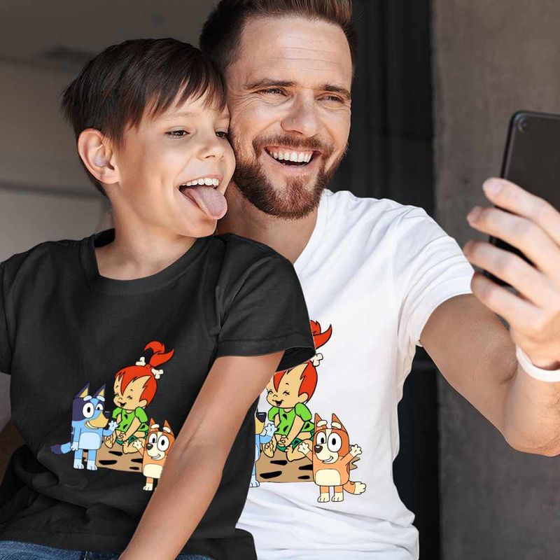 Fashion, accesorii si bijuterii - Copii - Imbracaminte copii - Tricouri copii - Tricou Copii Baieti Familia Flintstone Pebbles Bluey Blue Bingo, alb, marime S Copii - Infinity.ro