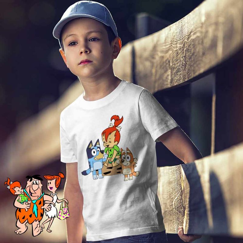 Fashion, accesorii si bijuterii - Copii - Imbracaminte copii - Tricouri copii - Tricou Copii Baieti Familia Flintstone Pebbles Bluey Blue Bingo, alb, marime S Copii - Infinity.ro