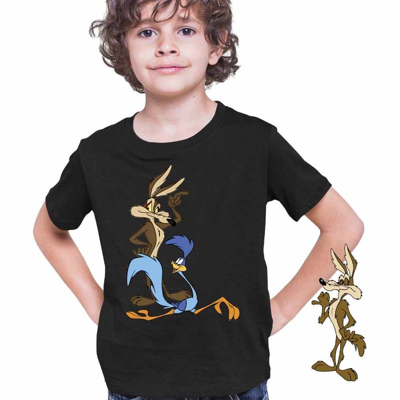 Fashion, accesorii si bijuterii - Copii - Imbracaminte copii - Tricouri copii - Tricou Copii Baieti Coiotul Strutul Desene Animate, negru, marime XS Copii - Infinity.ro