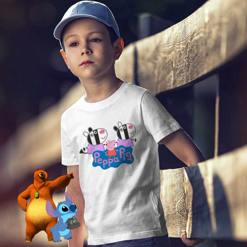 Fashion, accesorii si bijuterii - Copii - Imbracaminte copii - Tricouri copii - Tricou Copii Baieti Zebrele Gemeni Zuza Zaza Peppa Pig CoolTrend, alb, marime S Copii - Infinity.ro