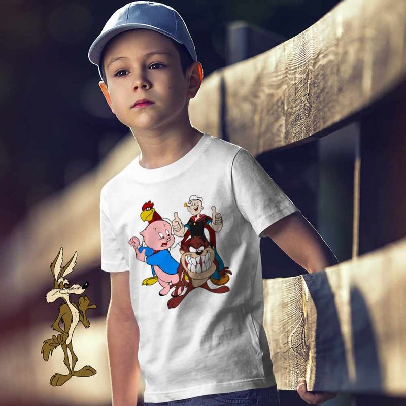 Fashion, accesorii si bijuterii - Copii - Imbracaminte copii - Tricouri copii - Tricou Copii Baieti Foghorn Taz Popey Porky Looney Tunes, alb, marime XS Copii - Infinity.ro