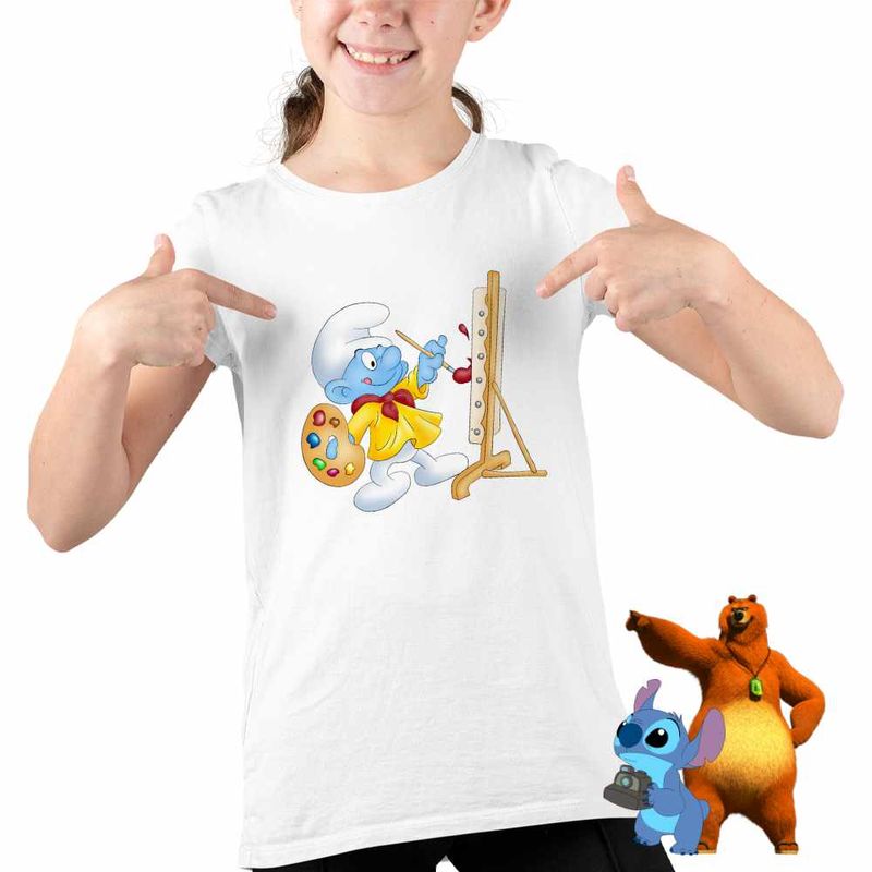 Fashion, accesorii si bijuterii - Copii - Imbracaminte copii - Tricouri copii - Tricou Copii Fete Strumf Pictor CoolTrend, alb, marime XL Copii - Infinity.ro
