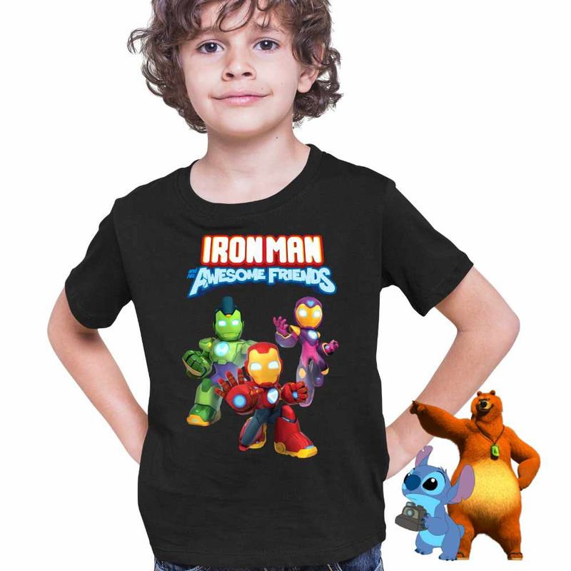 Fashion, accesorii si bijuterii - Copii - Imbracaminte copii - Tricouri copii - Tricou Copii Baieti Iron Man Awesome Friends CoolTrend, negru, marime L Copii - Infinity.ro