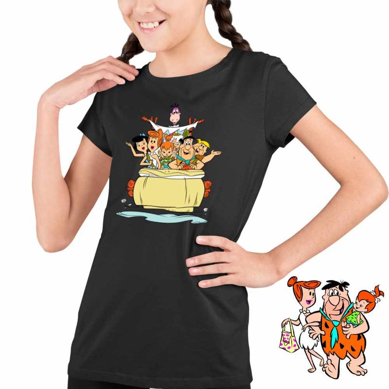 Fashion, accesorii si bijuterii - Copii - Imbracaminte copii - Tricouri copii - Tricou Copii Fete Familia Flintstone Masina Excursie Epoca de Piatra, negru, marime XS Copii - Infinity.ro