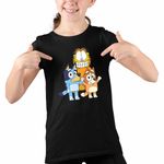 Fashion, accesorii si bijuterii - Copii - Imbracaminte copii - Tricouri copii - Tricou Copii Fete Garfield Bluey Blue Bingo Catei Pisica, negru, marime S Copii - Infinity.ro