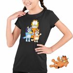 Fashion, accesorii si bijuterii - Copii - Imbracaminte copii - Tricouri copii - Tricou Copii Fete Garfield Bluey Blue Bingo Catei Pisica, negru, marime S Copii - Infinity.ro