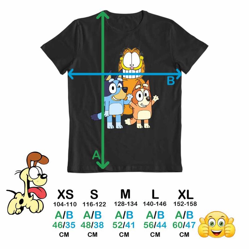 Fashion, accesorii si bijuterii - Copii - Imbracaminte copii - Tricouri copii - Tricou Copii Fete Garfield Bluey Blue Bingo Catei Pisica, negru, marime S Copii - Infinity.ro
