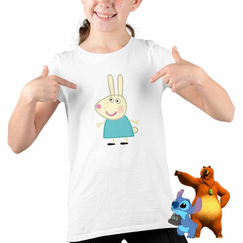 Fashion, accesorii si bijuterii - Copii - Imbracaminte copii - Tricouri copii - Tricou Copii Fete Iepurasul Rebecca Purcelusa Peppa Pig CoolTrend, alb, marime M Copii - Infinity.ro