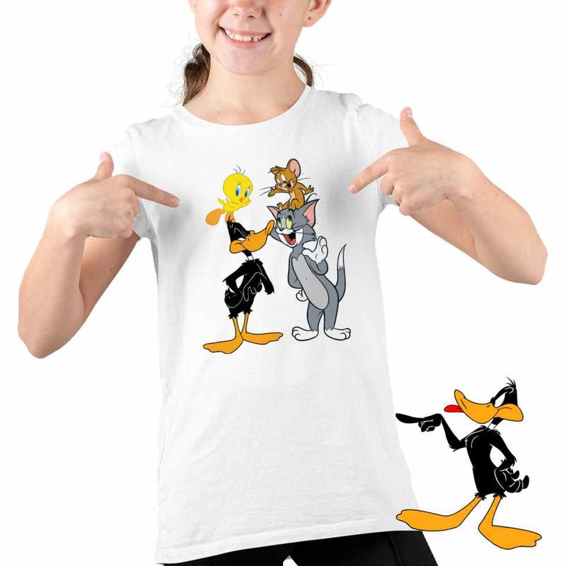 Fashion, accesorii si bijuterii - Copii - Imbracaminte copii - Tricouri copii - Tricou Copii Fete Daffy Duck Tom Jerry Tweety, alb, marime XS Copii - Infinity.ro