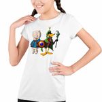 Fashion, accesorii si bijuterii - Copii - Imbracaminte copii - Tricouri copii - Tricou Copii Fete Porky Daffy Vrajitor Looney Tunes, alb, marime XS Copii - Infinity.ro
