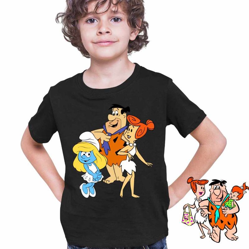 Fashion, accesorii si bijuterii - Copii - Imbracaminte copii - Tricouri copii - Tricou Copii Baieti Familia Flintstone Strumfita Strumfii Distractie, negru, marime XS Copii - Infinity.ro