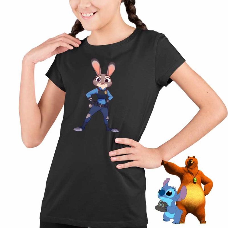 Fashion, accesorii si bijuterii - Copii - Imbracaminte copii - Tricouri copii - Tricou Copii Fete Zootopia Judy Hopps Politista CoolTrend, negru, marime M Copii - Infinity.ro