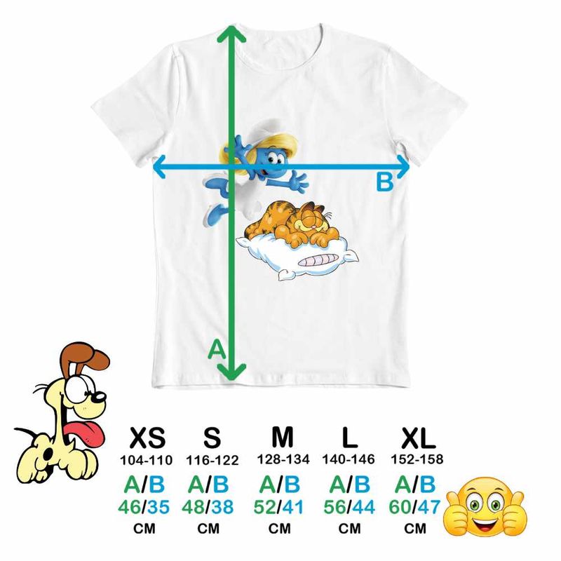 Fashion, accesorii si bijuterii - Copii - Imbracaminte copii - Tricouri copii - Tricou Copii Baieti Garfield Strumfita Strumfii Motan, alb, marime L Copii - Infinity.ro
