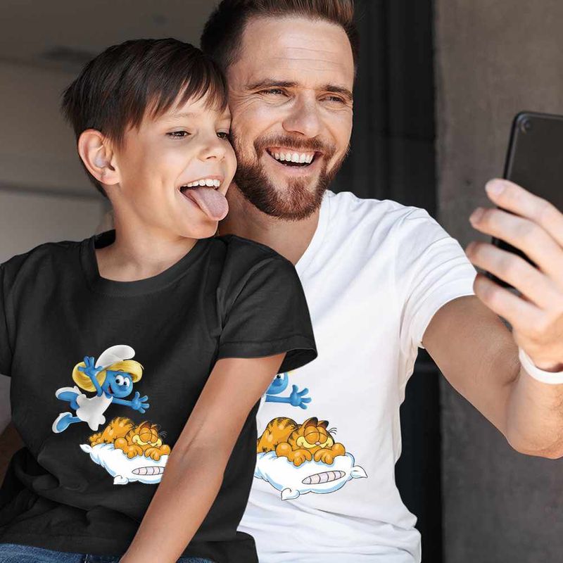 Fashion, accesorii si bijuterii - Copii - Imbracaminte copii - Tricouri copii - Tricou Copii Baieti Garfield Strumfita Strumfii Motan, alb, marime L Copii - Infinity.ro