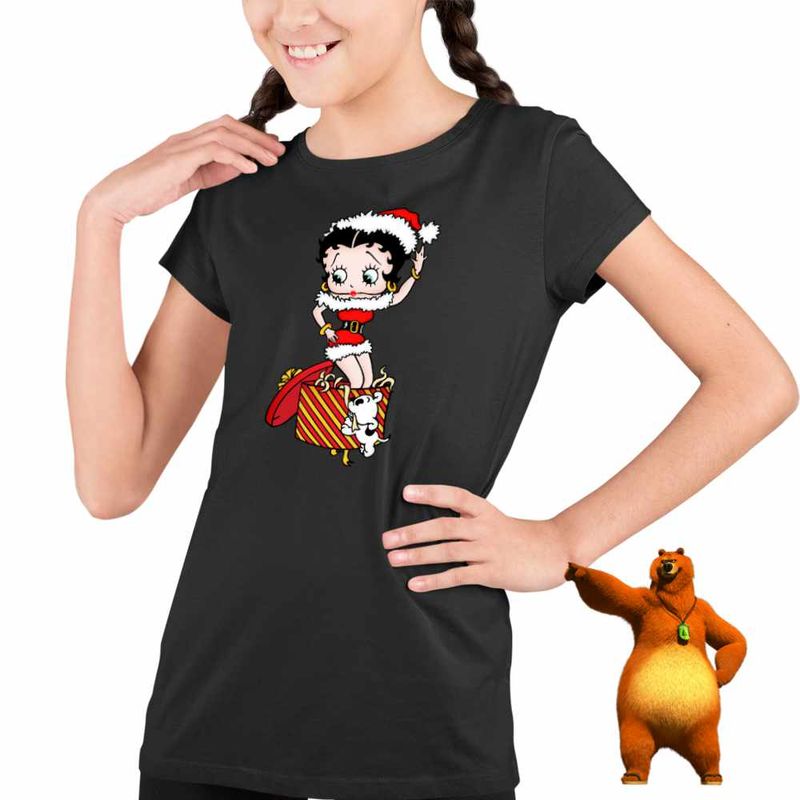 Fashion, accesorii si bijuterii - Copii - Imbracaminte copii - Tricouri copii - Tricou Copii Fete Betty Boop Craciunita Mos Craciun, negru, marime XL Copii - Infinity.ro