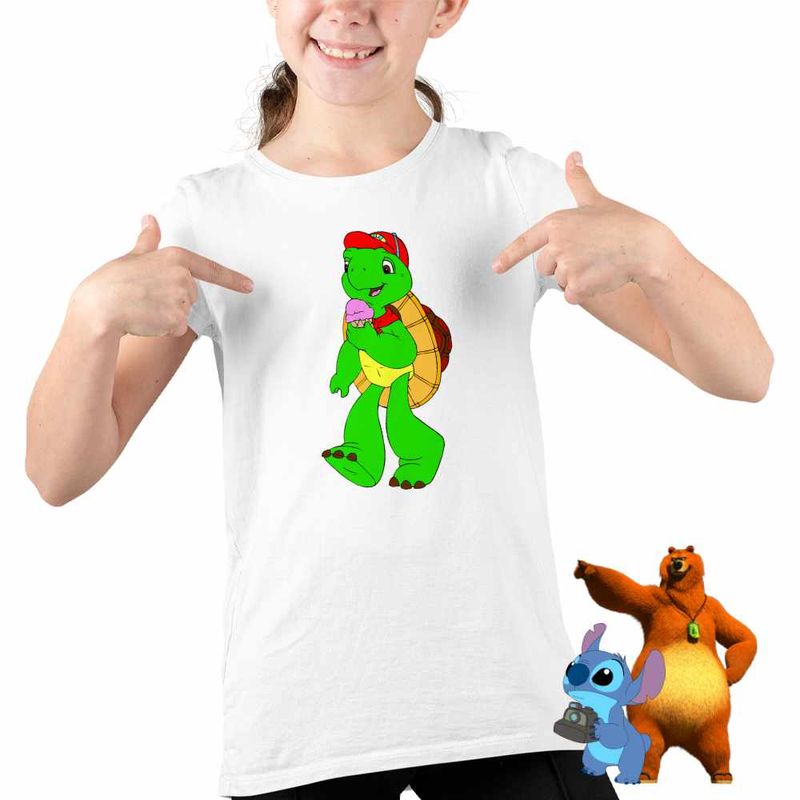 Fashion, accesorii si bijuterii - Copii - Imbracaminte copii - Tricouri copii - Tricou Copii Fete Franklin Testoasa Inghetata CoolTrend, alb, marime XS Copii - Infinity.ro
