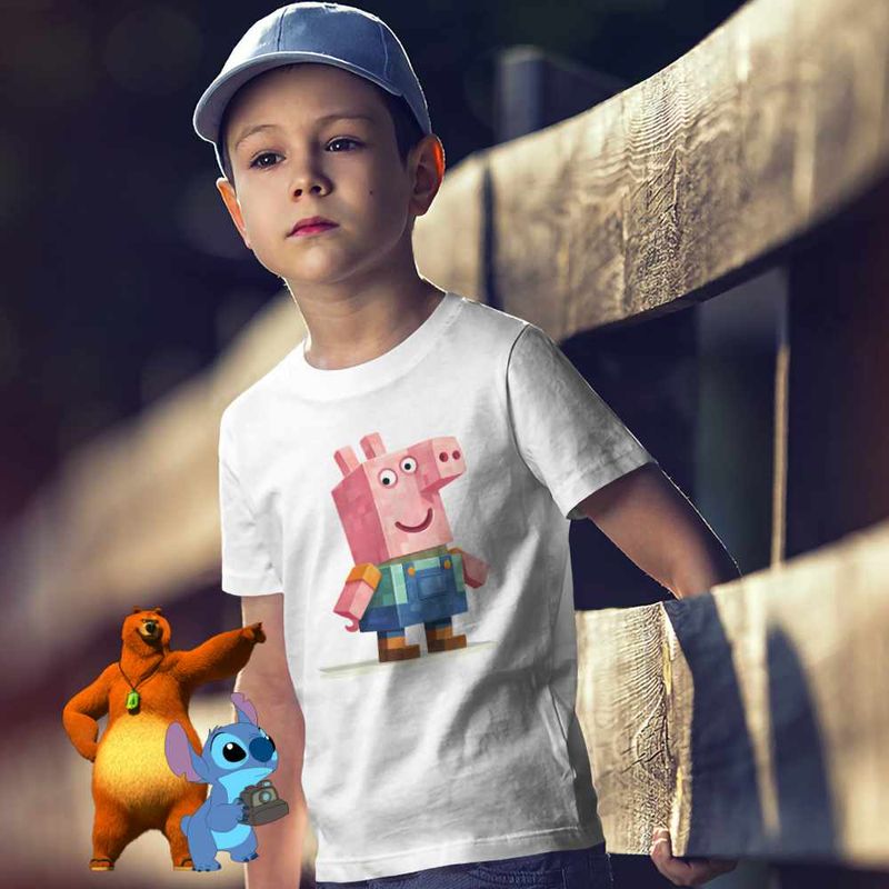 Fashion, accesorii si bijuterii - Copii - Imbracaminte copii - Tricouri copii - Tricou Copii Baieti Purcelusa Peppa Pig Minecraft Roblox CoolTrend, alb, marime S Copii - Infinity.ro