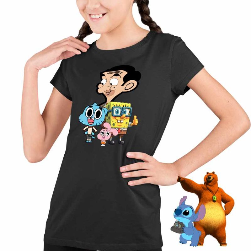 Fashion, accesorii si bijuterii - Copii - Imbracaminte copii - Tricouri copii - Tricou Copii Fete Gumball Mr Bean SpongeBob CoolTrend, negru, marime M Copii - Infinity.ro