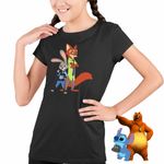 Fashion, accesorii si bijuterii - Copii - Imbracaminte copii - Tricouri copii - Tricou Copii Fete Zootopia Nick Judy Parteneri CoolTrend, negru, marime S Copii - Infinity.ro
