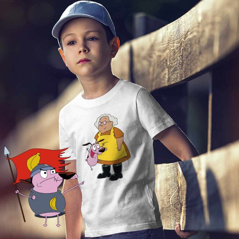 Fashion, accesorii si bijuterii - Copii - Imbracaminte copii - Tricouri copii - Tricou Copii Baieti Curaj Cainele Fricos Bunica Beagle Catel, alb, marime M Copii - Infinity.ro
