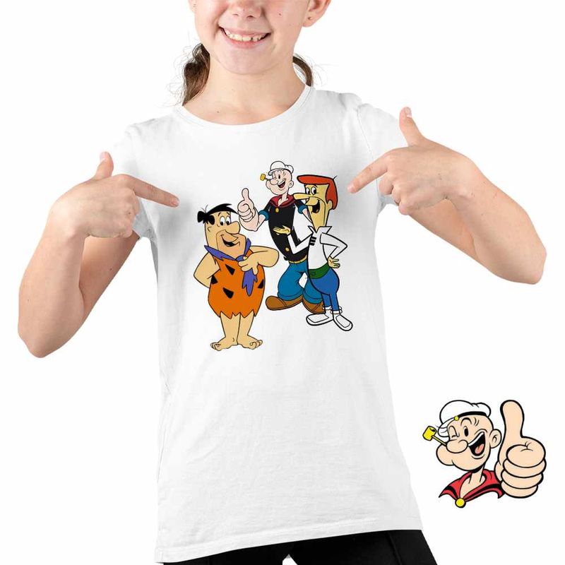 Fashion, accesorii si bijuterii - Copii - Imbracaminte copii - Tricouri copii - Tricou Copii Fete Popeye Marinarul Flintston Jetson Desene Vechi, alb, marime L Copii - Infinity.ro