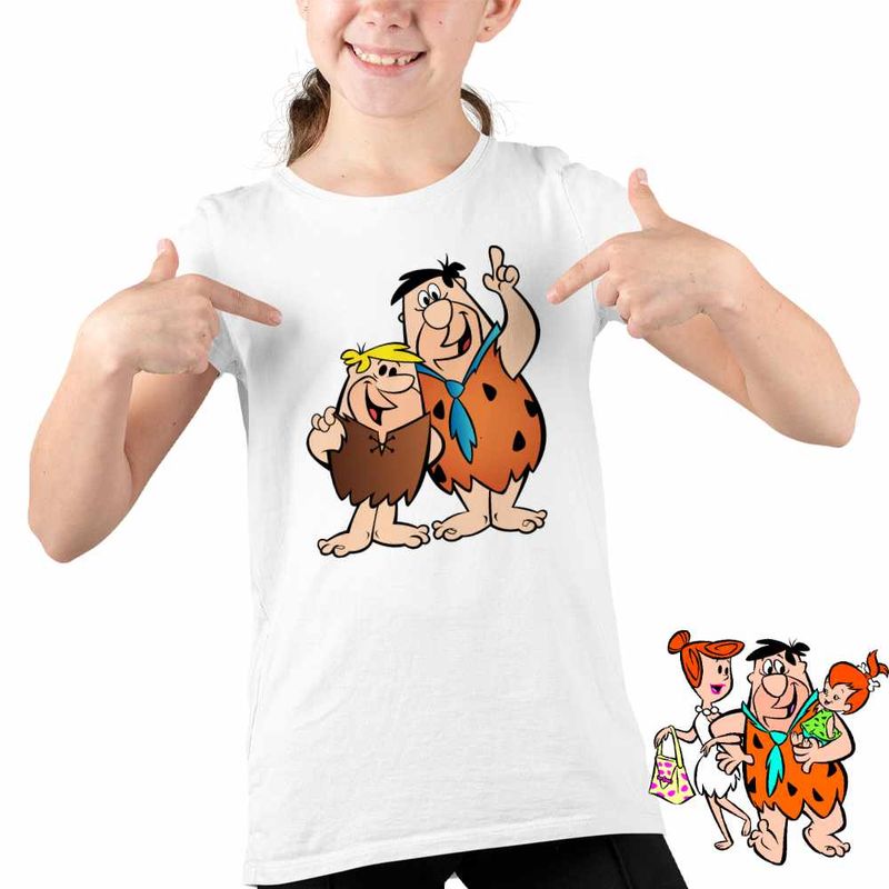 Fashion, accesorii si bijuterii - Copii - Imbracaminte copii - Tricouri copii - Tricou Copii Fete Familia Flintstone Fred Barney Epoca de Piatra, alb, marime M Copii - Infinity.ro