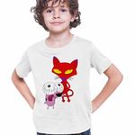 Fashion, accesorii si bijuterii - Copii - Imbracaminte copii - Tricouri copii - Tricou Copii Baieti Catel Speriat Curaj Pisica Rosie Malefica, alb, marime M Copii - Infinity.ro