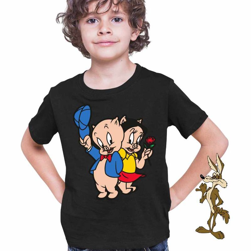 Fashion, accesorii si bijuterii - Copii - Imbracaminte copii - Tricouri copii - Tricou Copii Baieti Porky Petunia Looney Tunes, negru, marime XS Copii - Infinity.ro
