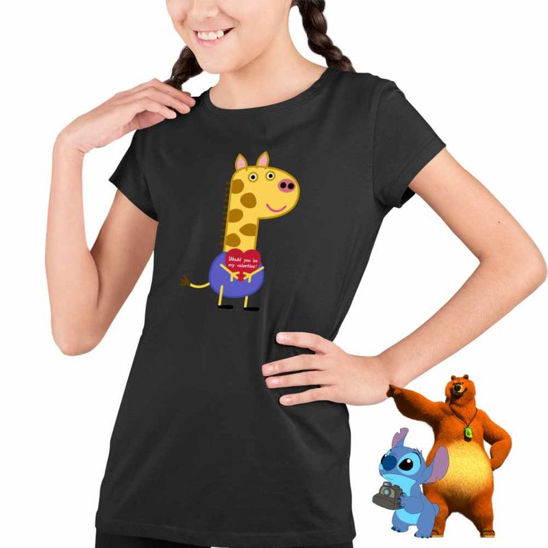 Fashion, accesorii si bijuterii - Copii - Imbracaminte copii - Tricouri copii - Tricou Copii Fete Girafa Gerald Purcelusa Peppa Pig CoolTrend, negru, marime XS Copii - Infinity.ro