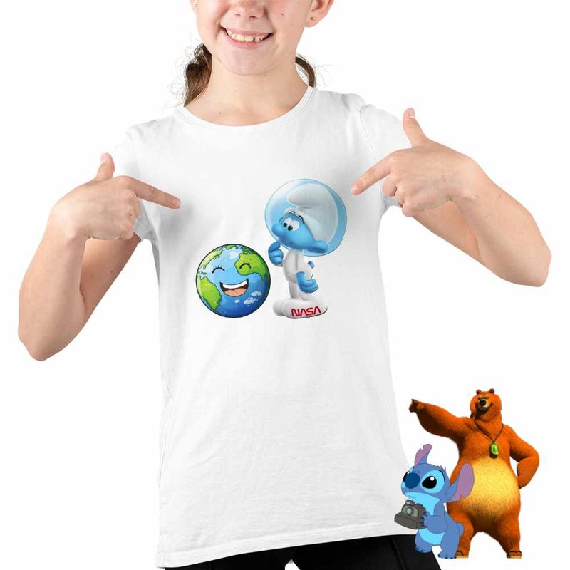 Fashion, accesorii si bijuterii - Copii - Imbracaminte copii - Tricouri copii - Tricou Copii Fete Strumfii Astronautul Spatiu CoolTrend, alb, marime XL Copii - Infinity.ro