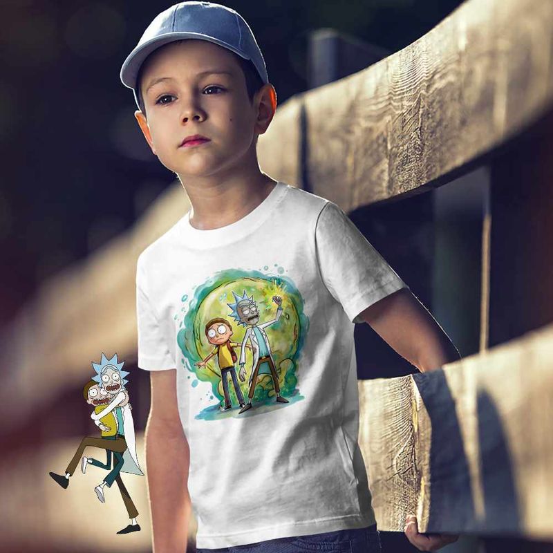 Fashion, accesorii si bijuterii - Copii - Imbracaminte copii - Tricouri copii - Tricou Copii Baieti Rick and Morty Planete Spatiu, alb, marime M Copii - Infinity.ro