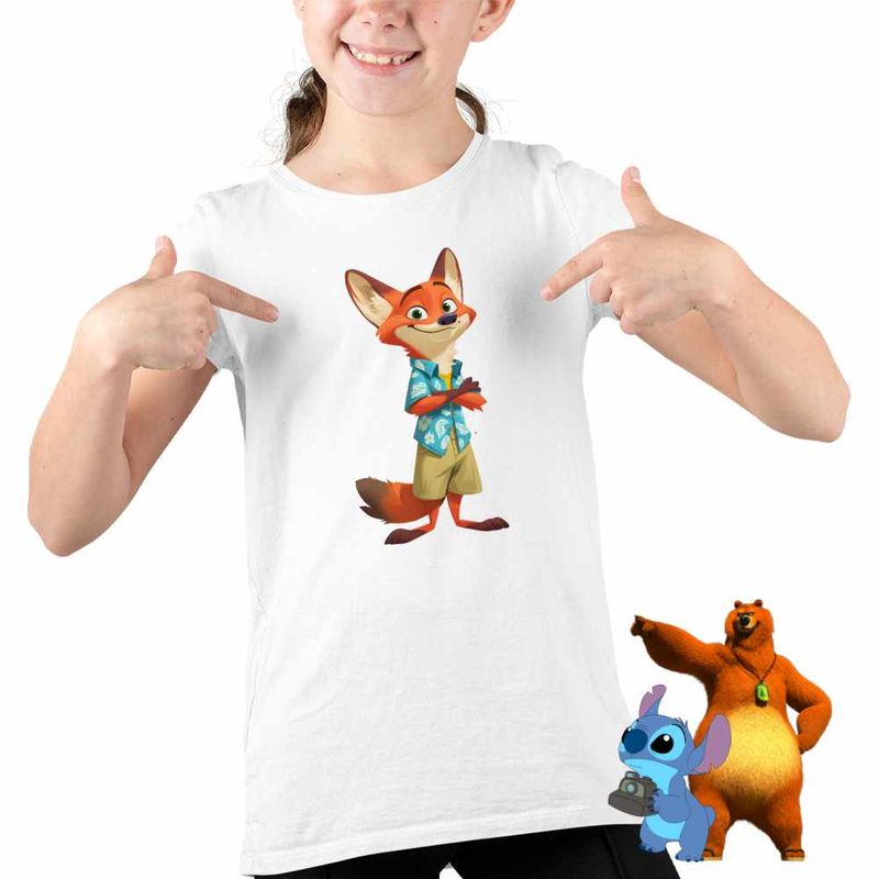 Fashion, accesorii si bijuterii - Copii - Imbracaminte copii - Tricouri copii - Tricou Copii Fete Zootopia Nick Wilde CoolTrend, alb, marime S Copii - Infinity.ro