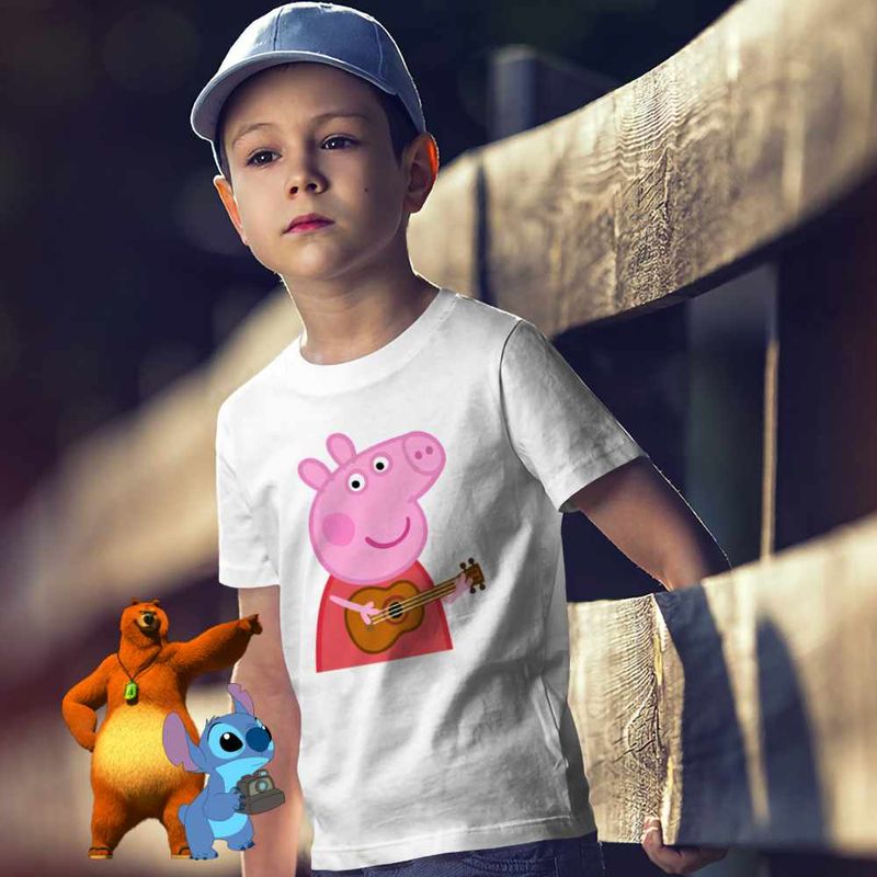Fashion, accesorii si bijuterii - Copii - Imbracaminte copii - Tricouri copii - Tricou Copii Baieti Peppa Canta la Chitara CoolTrend, alb, marime XL Copii - Infinity.ro
