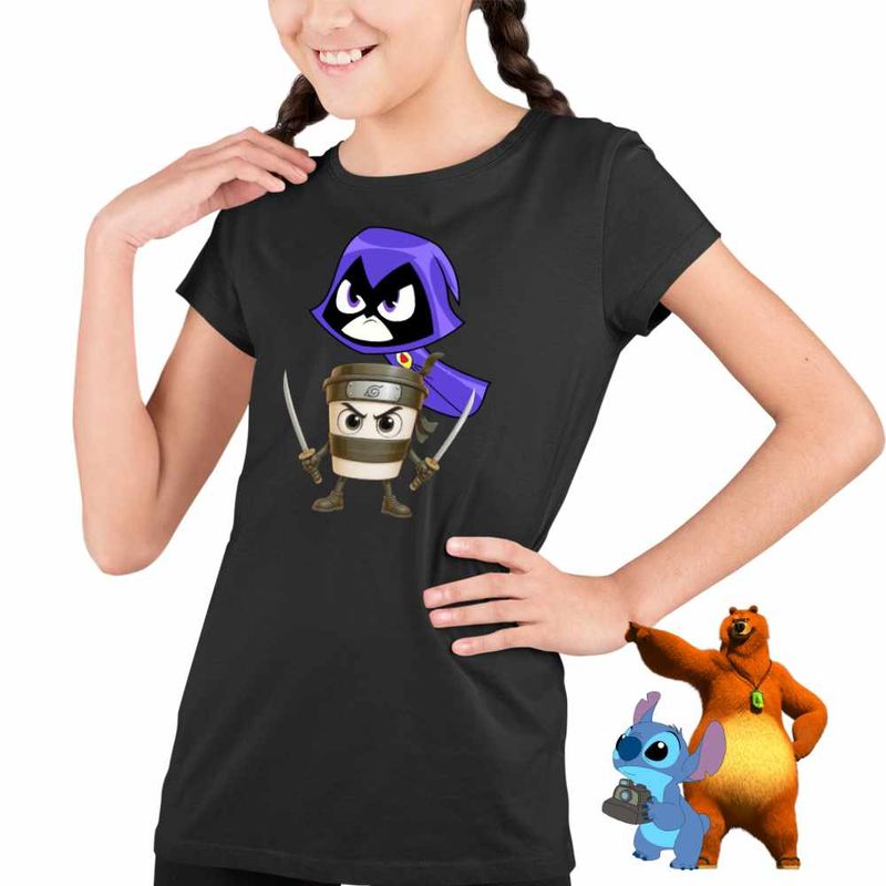 Fashion, accesorii si bijuterii - Copii - Imbracaminte copii - Tricouri copii - Tricou Copii Fete Raven Cappuccino Assasino Capucino Ninja CoolTrend, negru, marime M Copii - Infinity.ro