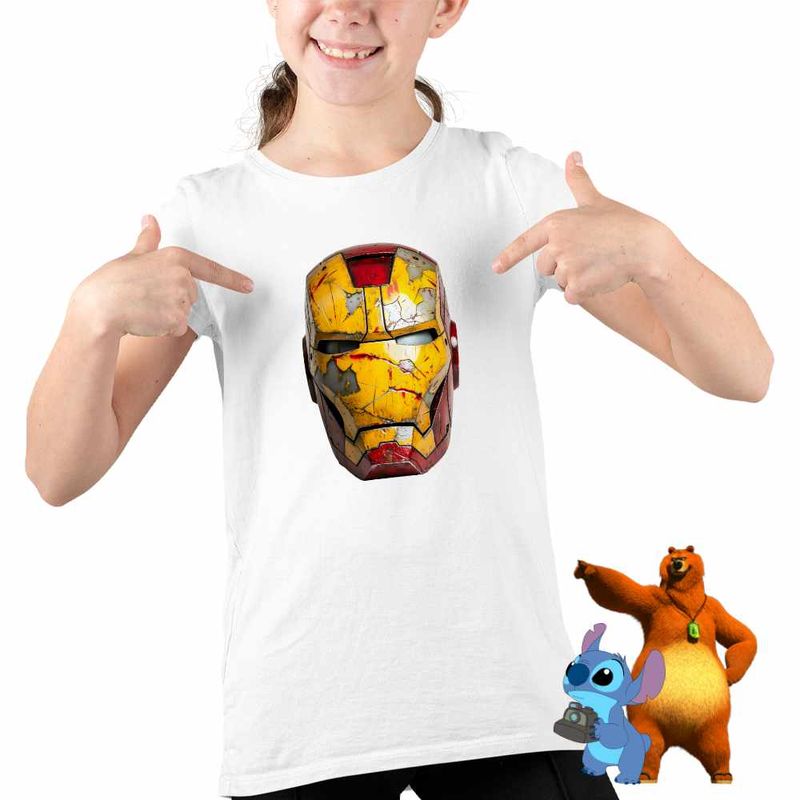 Fashion, accesorii si bijuterii - Copii - Imbracaminte copii - Tricouri copii - Tricou Copii Fete Iron Man Casca CoolTrend, alb, marime L Copii - Infinity.ro